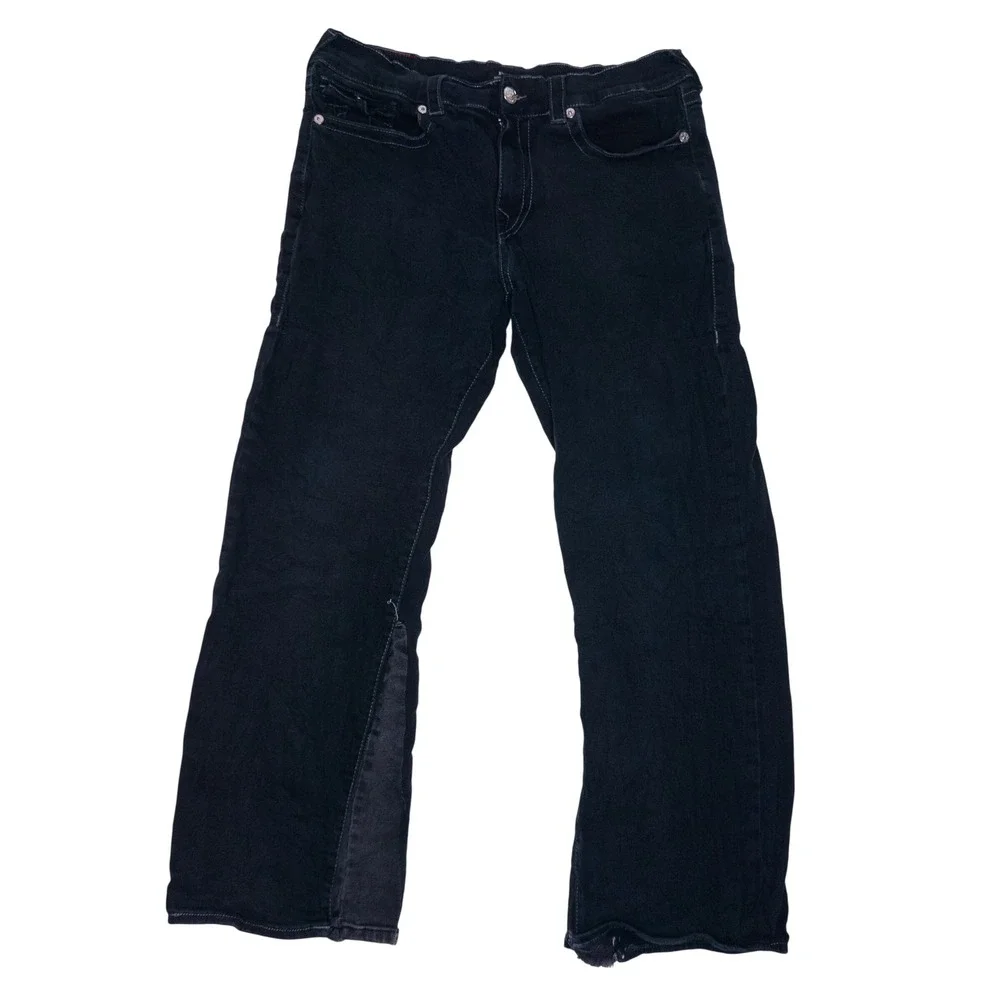 True Religion Ricky Jeans Mens 36 Black Fair Custom Side Panel Relaxed Straight